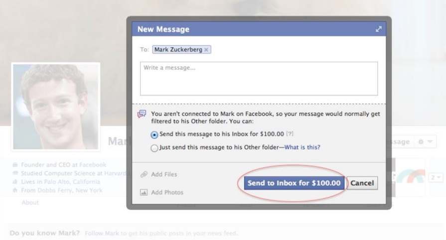 Chcesz napisać do Facebooka? Najpierw zapłać sto dolarów